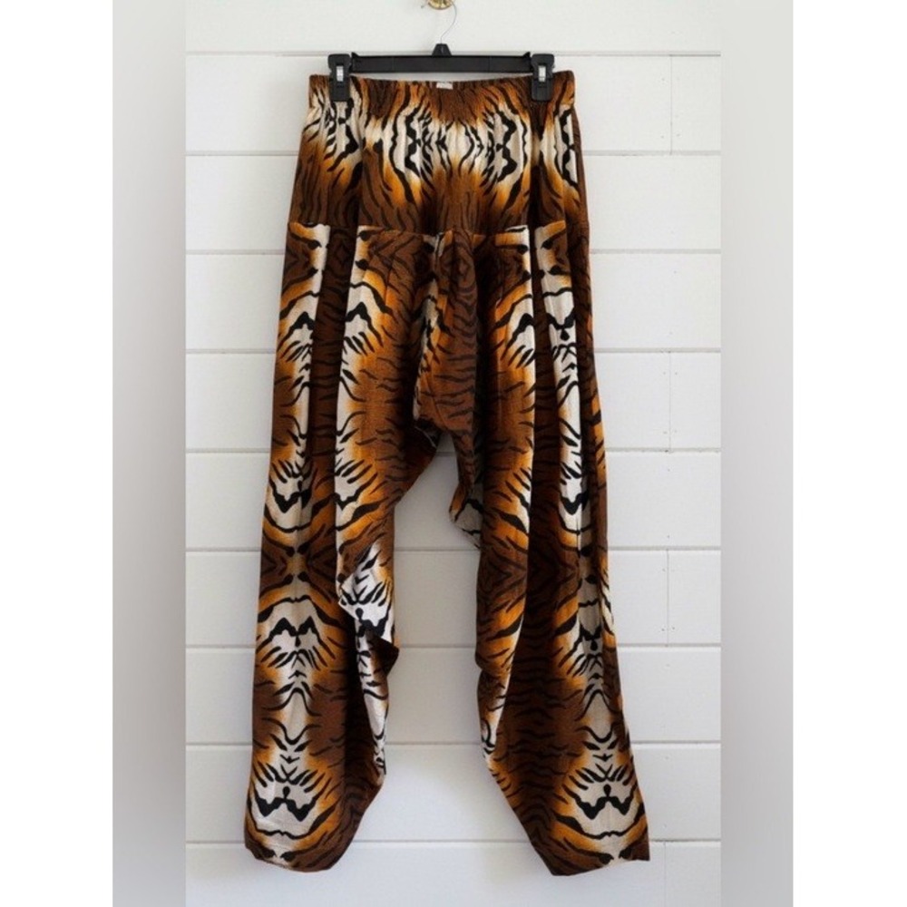 Kara Chic by NF Tiger Print Harem Pants Brown Boho Hippie Rayon Free Size M/L